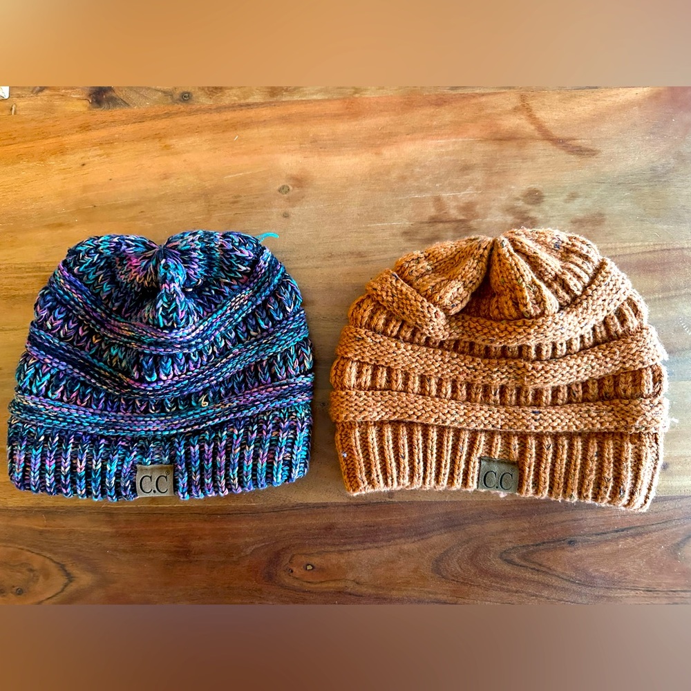 C.C Dark Rainbow and Pumpkin Orange Beanies. Warm!